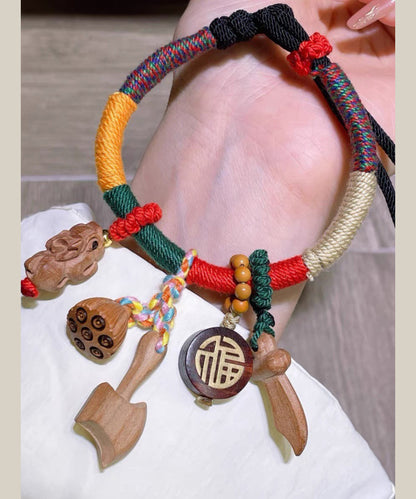 Rainbow Hand Woven Mahogany Tassel Charm Bracelet