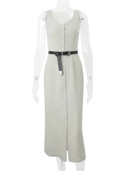 Summer V-neck Long Dress ’s Slim Lace-up High Waist Sleeveless Party Dress Maxi Dress New