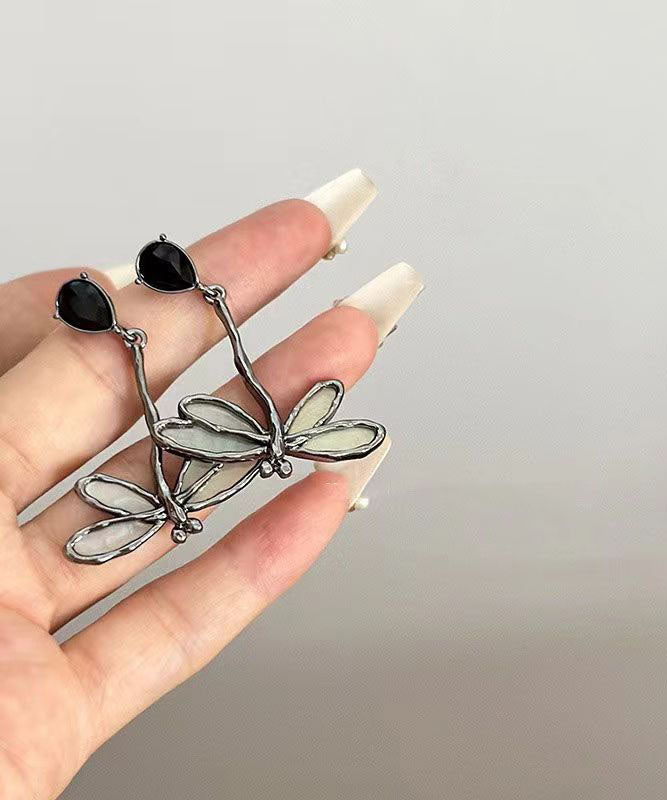 Blue Sterling Silver Dragonfly Drip Glaze Drop Earrings