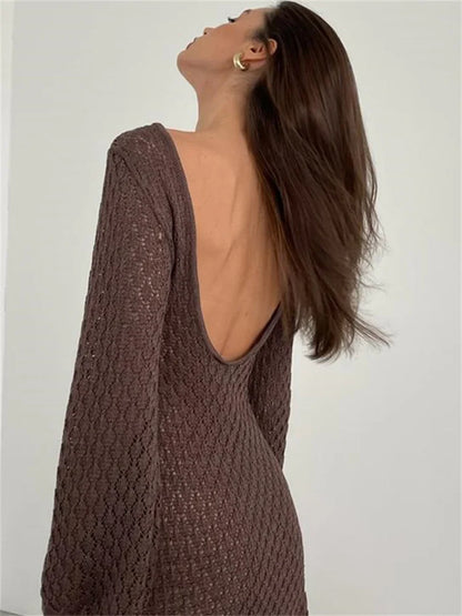 Backless Knit Mini Dress Cover Up – ’s Holiday Beach Lace-up Dress
