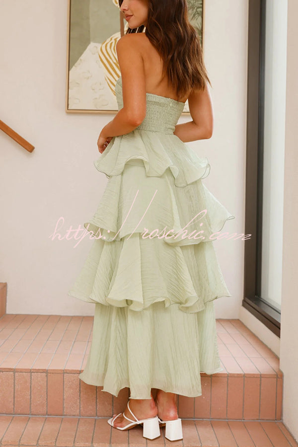 Pure Color Tube Top Backless Multi-layered Maxi Dress
