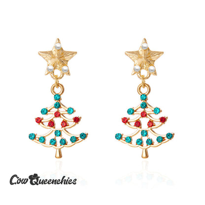 Sparkling Colourful Christmas Tree Earrings