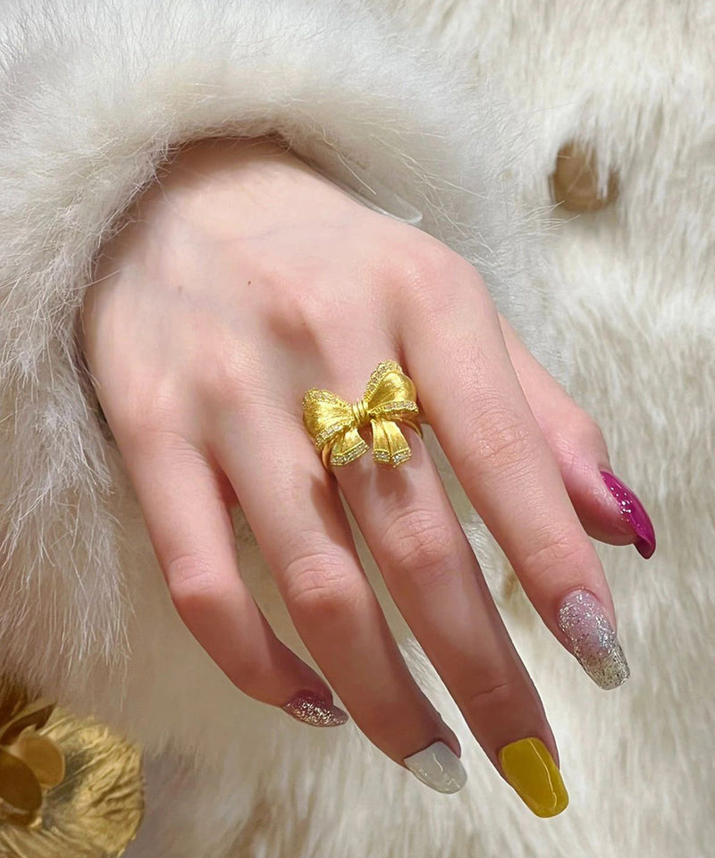 Stylish Gold 18k Gold Bow Zircon Rings
