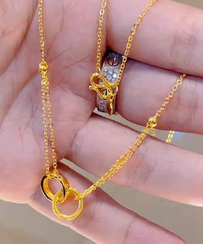 Gold Sterling Silver Alloy Double Ring Lariat Necklace