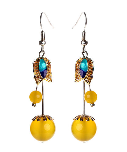 Skinny Yellow Jade Cloisonne Drop Earrings