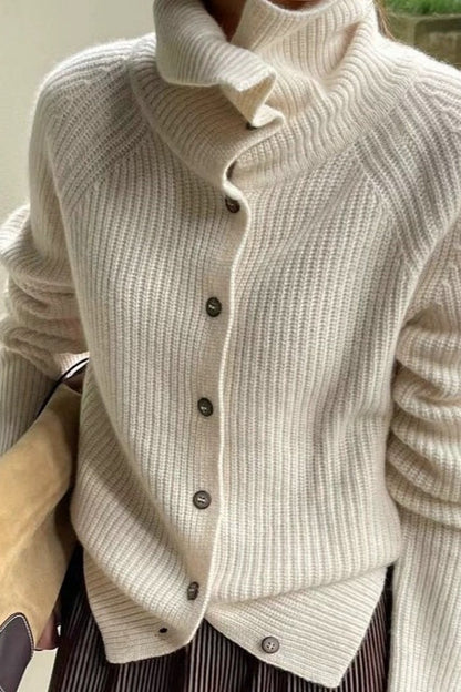 Retro Textured Rib Slim-fit Single-row Button Loose Knit Cardigan