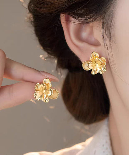 Gold Metal Alloy Cat's Eye Stud Earrings