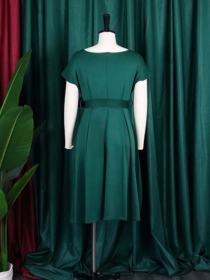 Bowknot Lace-up Color V-neck Midi Dresses
