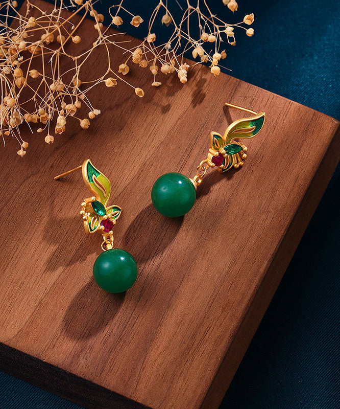 Green Agate Cloisonne Drop Earrings