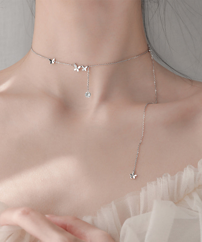 New Style Sparkling Diamond Butterfly Necklace Light Tassel