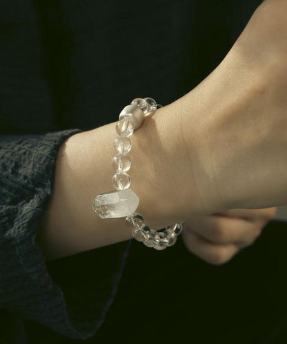Brief White Weave Crystal Asymmetrical Gem Stone Charm Bracelet