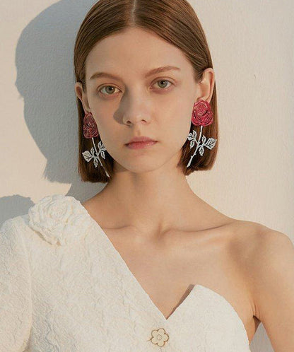 Unique Hollow Out Rose Design Metal Drop Earrings