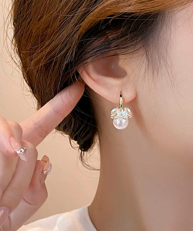 Diy White Alloy Pearl Hoop Earrings