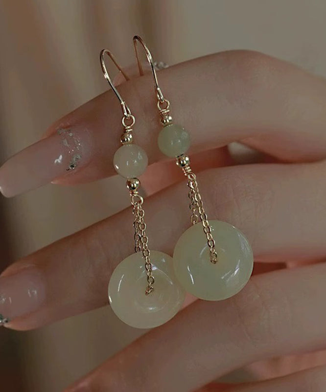 Cyan Sterling Silver Overgild Jade Ping Buckle Drop Earrings
