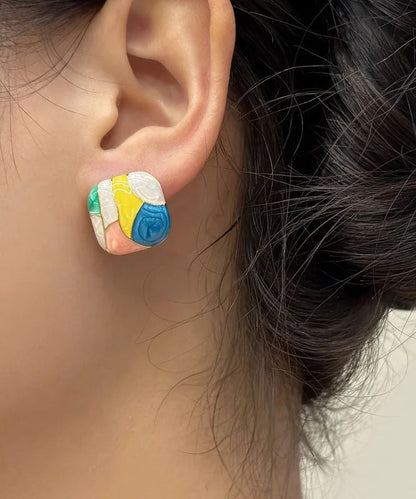 New Alloy Enamel Square Contrast Color Stud Earrings Female Sweet