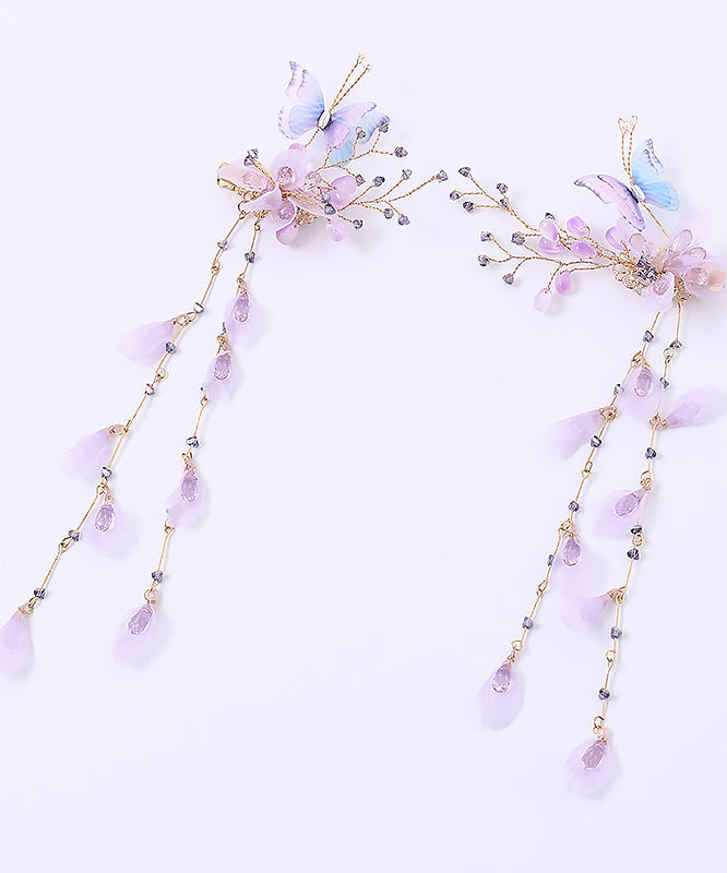 Chinese Style Purple Acrylic Cloth Butterfly Tassel Hairpin