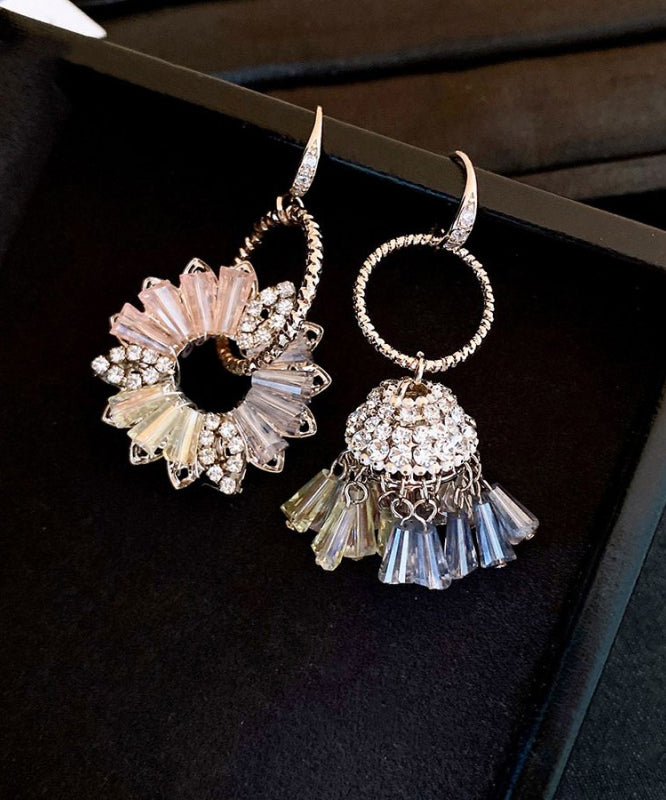 Gold Copper Zircon Asymmetrical Crystal Bell Drop Earrings