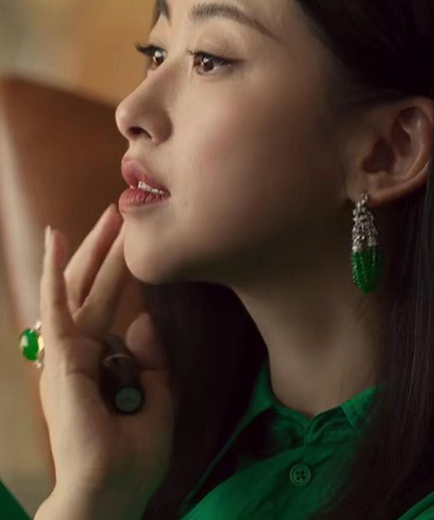 Green Sterling Silver Xiaomi Beads Chalcedony Hoop Earrings