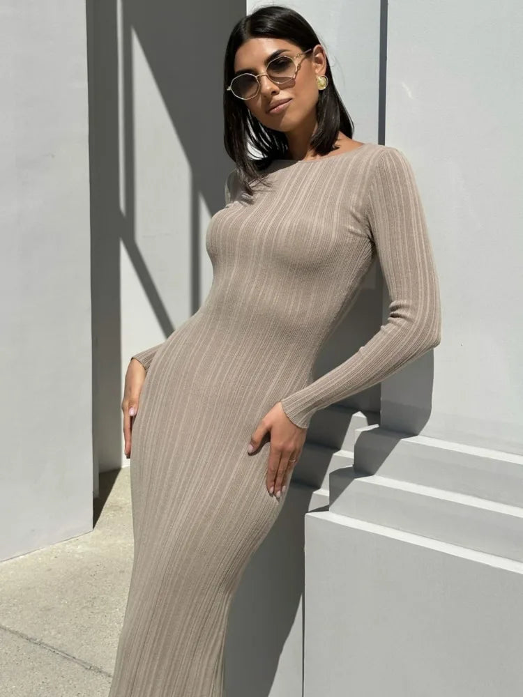 Knitted Sweater Long Dress Bodycon Elastic Long Sleeve Vestido Autumn/winter New Tight Party Evening Dress