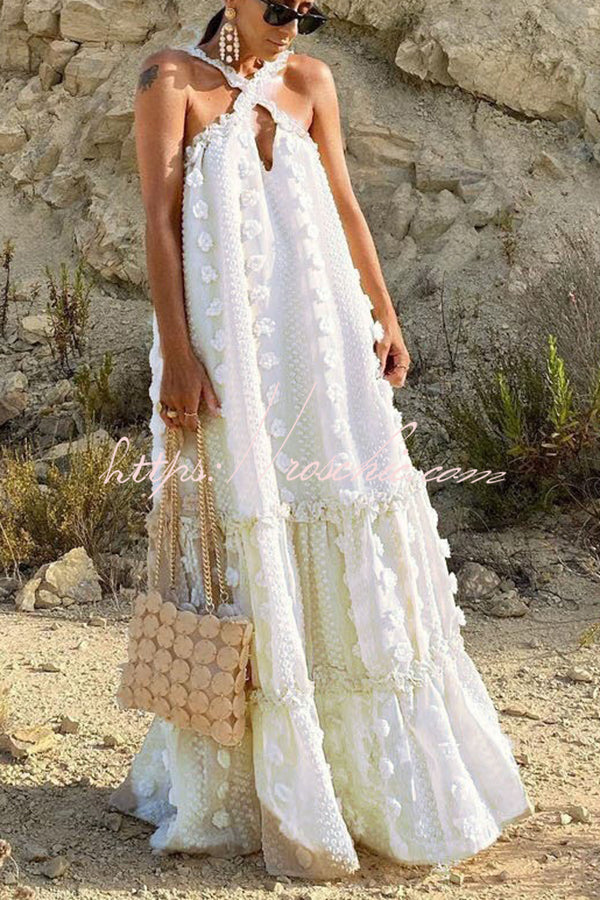Sweet by the Sea Flower Decor Halter Maxi Dress