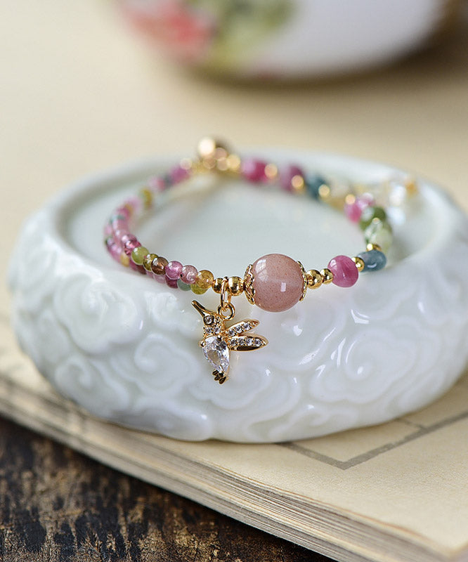Pink 14k Gold Zircon Jade Crystal Charm Bracelet