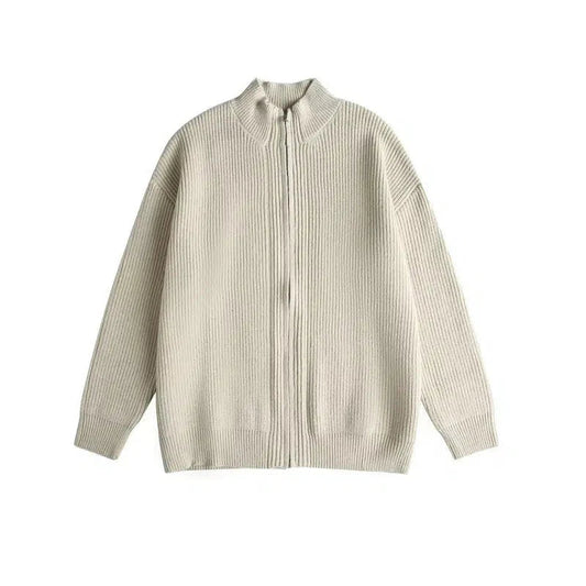Color Ribbed Zip Knit Cardigan