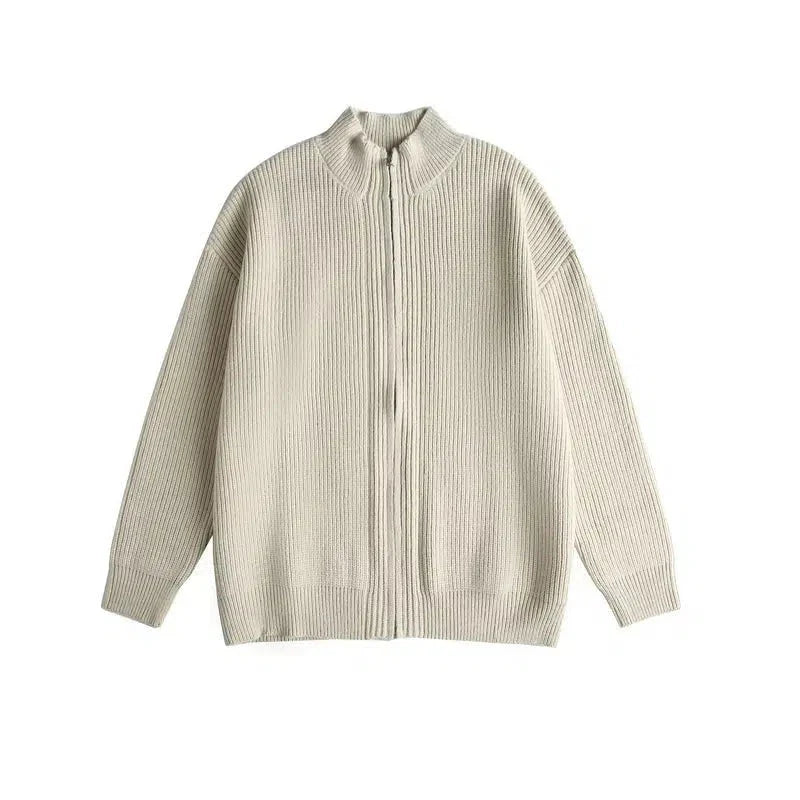 Color Ribbed Zip Knit Cardigan