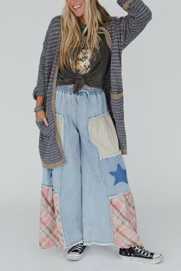 Contrast Striped Loose Long-sleeved Mid-length Knitted Cardigan