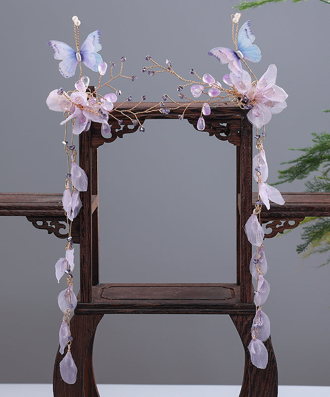 Chinese Style Purple Acrylic Cloth Butterfly Tassel Hairpin