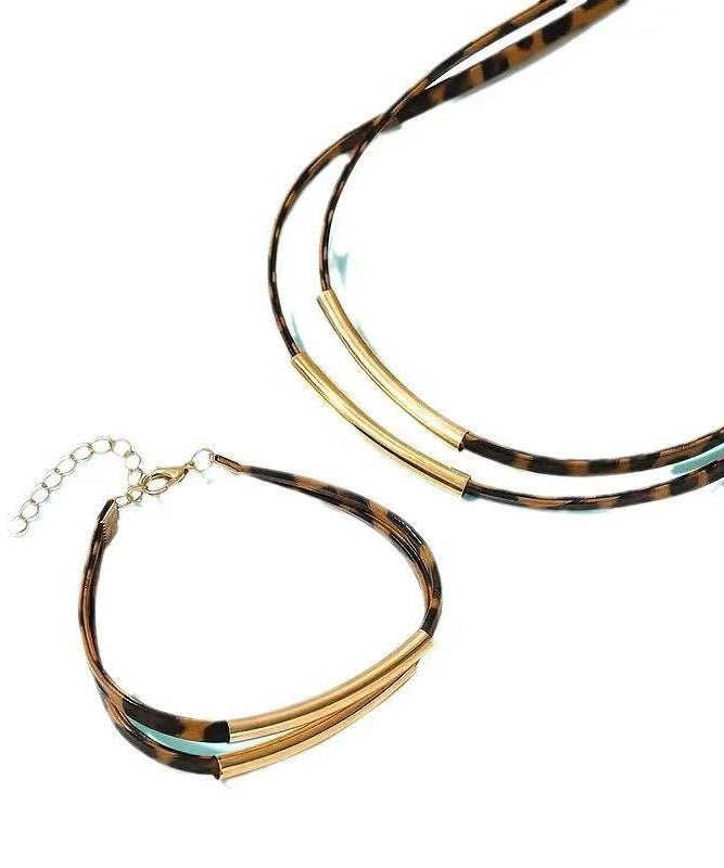 Leopard Copper Alloy Double-layer Necklace and Bracelet Two-piece Set
