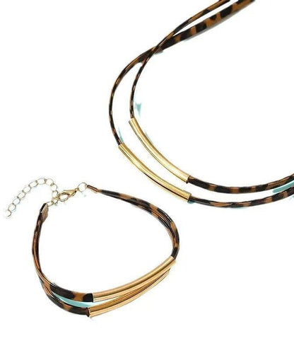 Leopard Copper Alloy Double-layer Necklace and Bracelet Two-piece Set