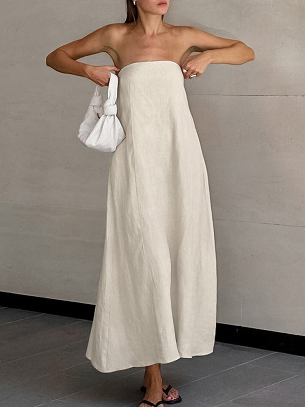 A-line Loose Elasticity Pockets Color Zipper Tube Maxi Dresses