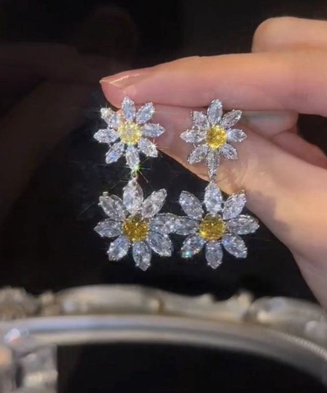 White Alloy Crystal Zircon Drop Earrings