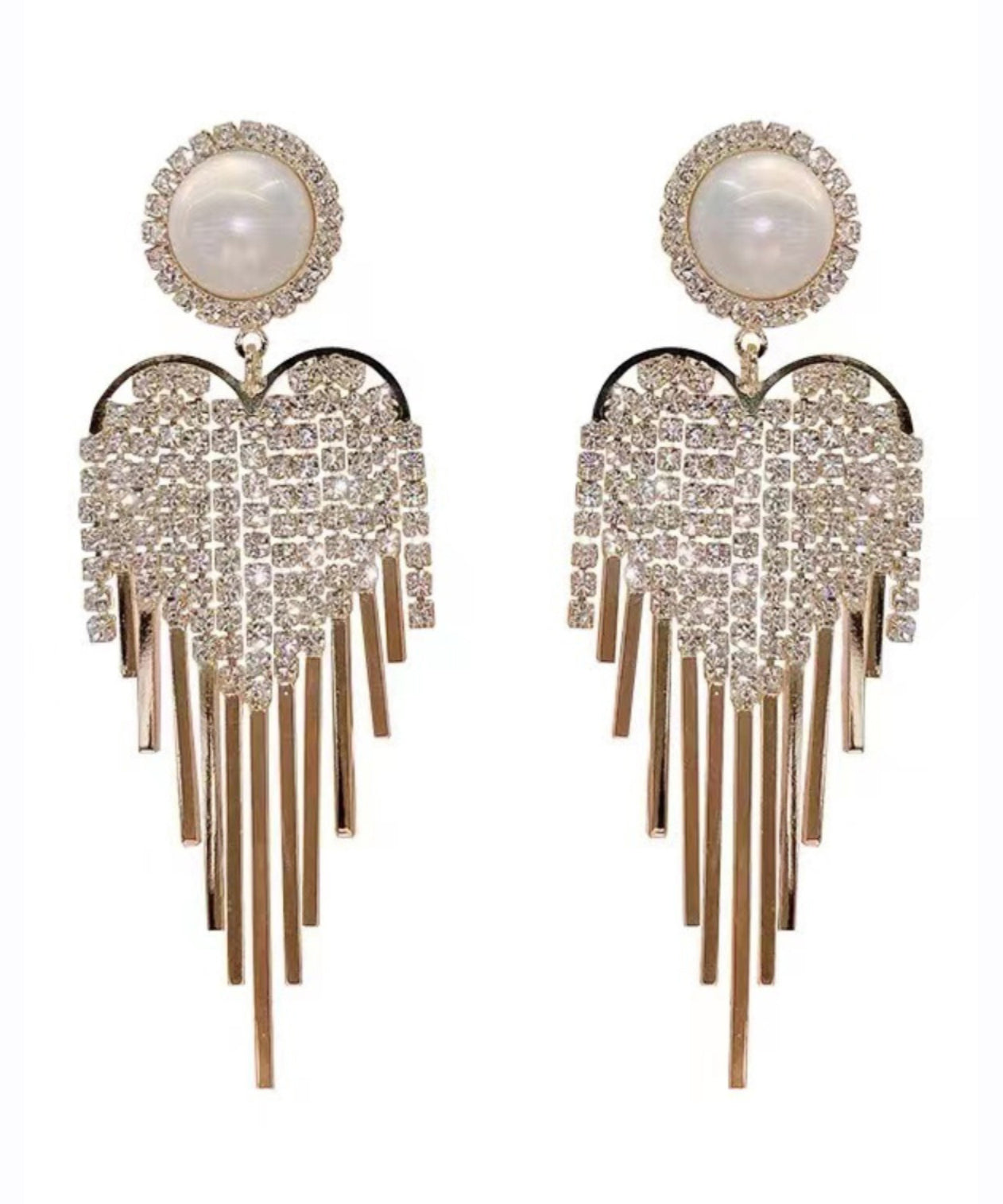 Style Gold Copper Overgild Zircon Pearl Tassel Drop Earrings