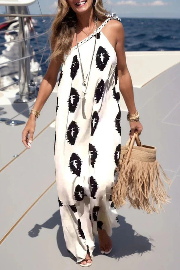 Plenty of Sunshine Print One Shoulder Loose Maxi Dress