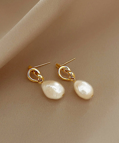 French Gold Copper Alloy Asymmetrical Pearl Drop Earrings