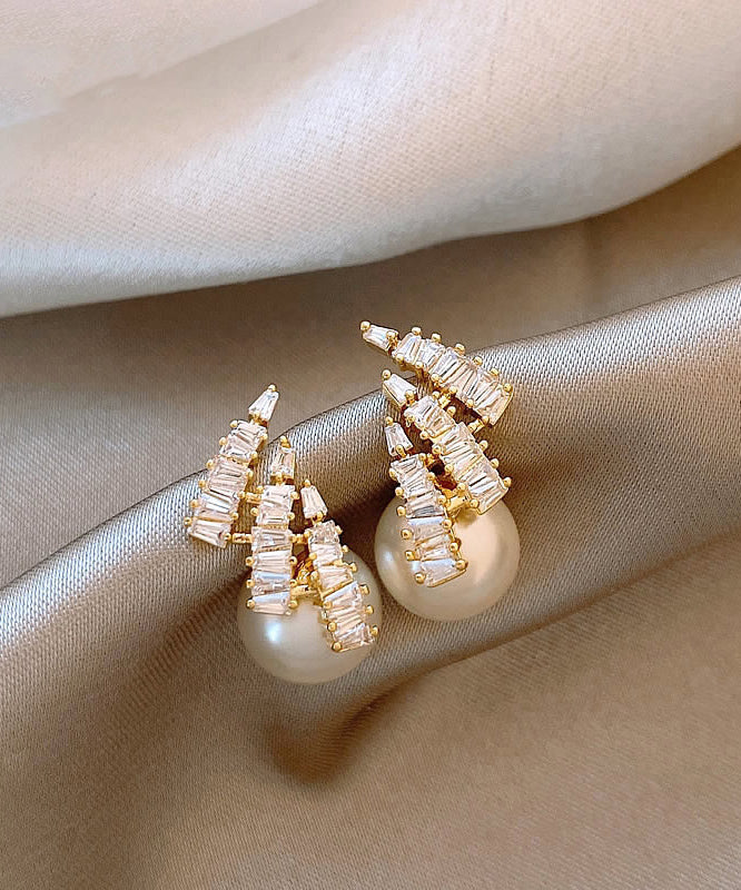 New Light Design Silver Needle Zircon Pearl Earrings