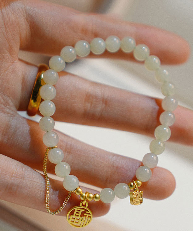 Diy Gold Ancient Gold Jade Fu Character Tassel Charm Bracelet