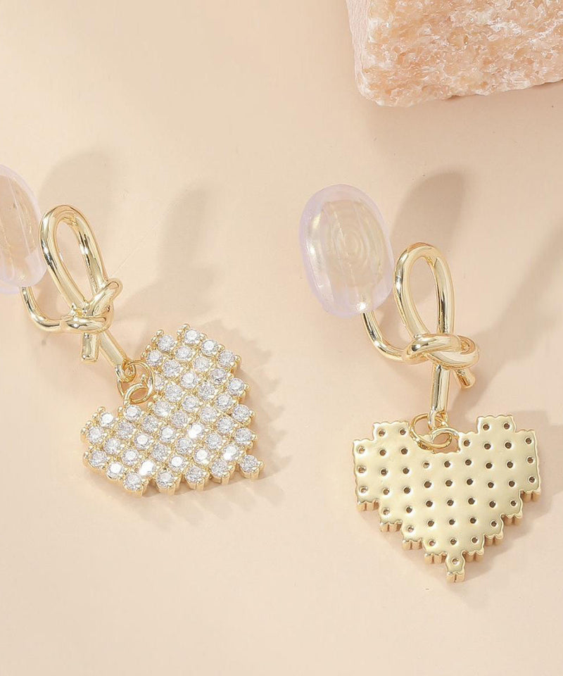 Fine Gold Sterling Silver Alloy Zircon Love Drop Earrings