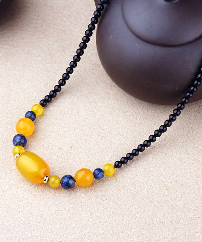 Yellow Agate Gem Stone Gratuated Bead Necklace