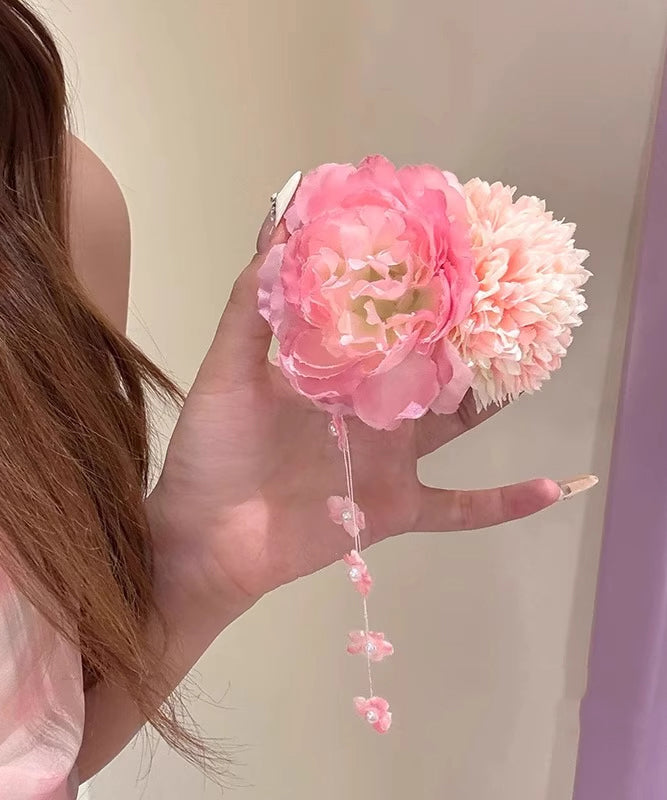 New Pink Alloy Peony Tassel Hairpin