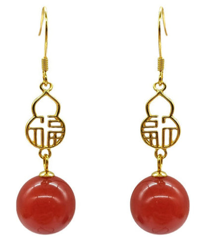 Red Sterling Silver Overgild Agate Graphic Drop Earrings