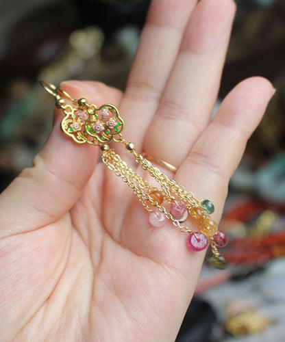 Rainbow Gem Stone Tassel Drop Earrings