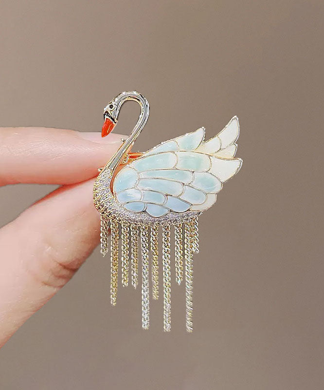 Gold Alloy Little Swan Tassel Brooches