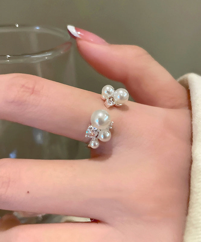 White Copper Zircon Pearl Open Rings