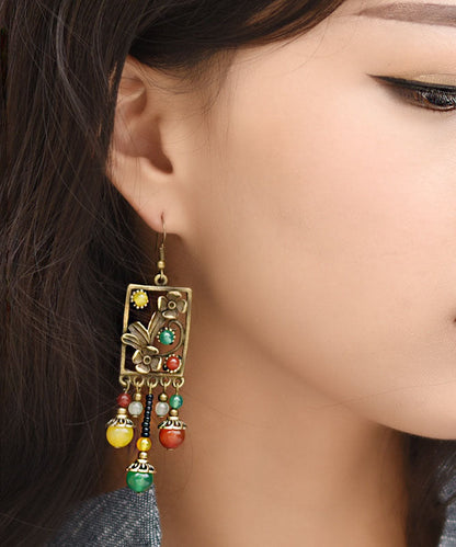 Multi Color Agate Metal Copper Tassel Drop Earrings