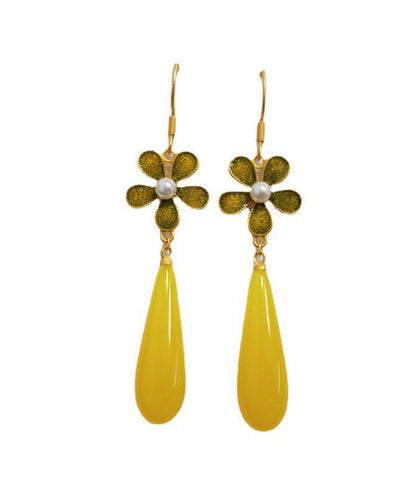 Yellow Sterling Silver Overgild Zircon Pearl Enamel Drop Earrings
