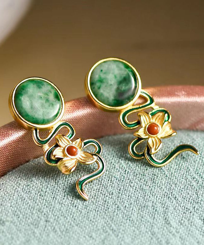 Green Jade Silver Stud Earrings