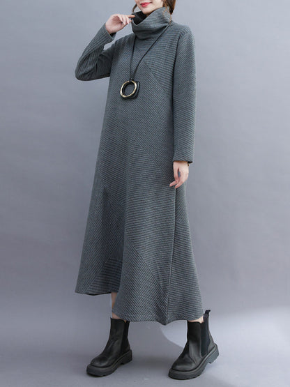 Irregularity Long Sleeves Color High-neck Midi Dresses