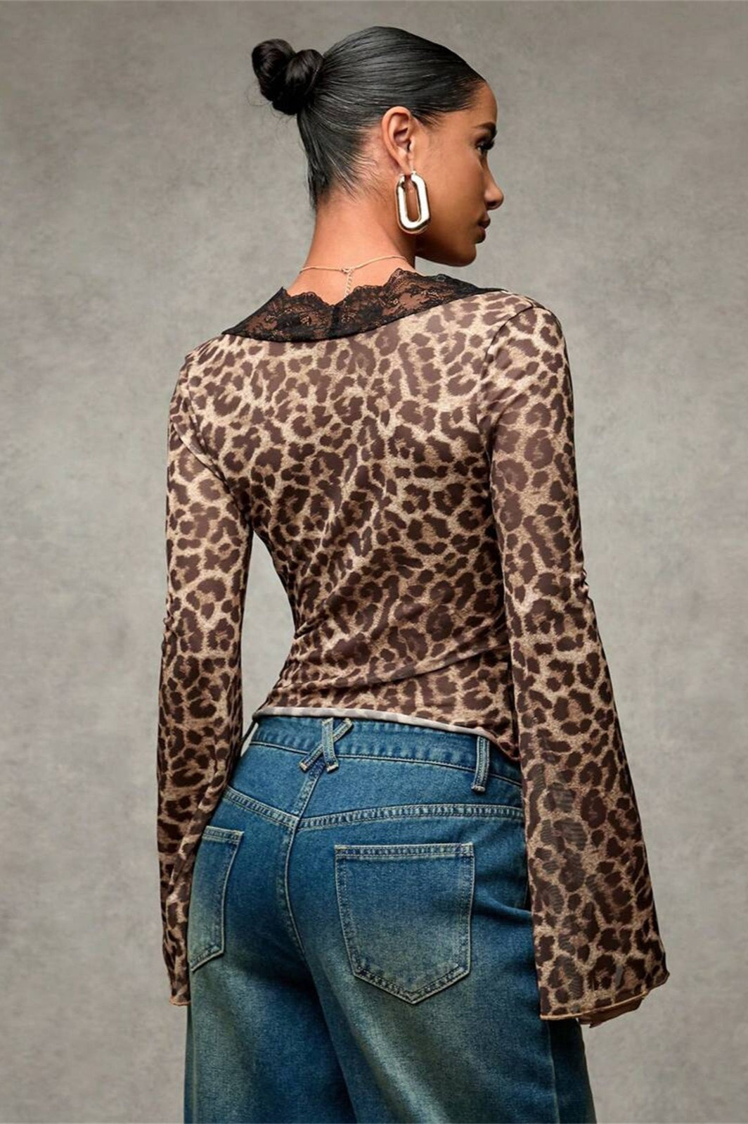 Leopard Print Lace-paneled Blouse